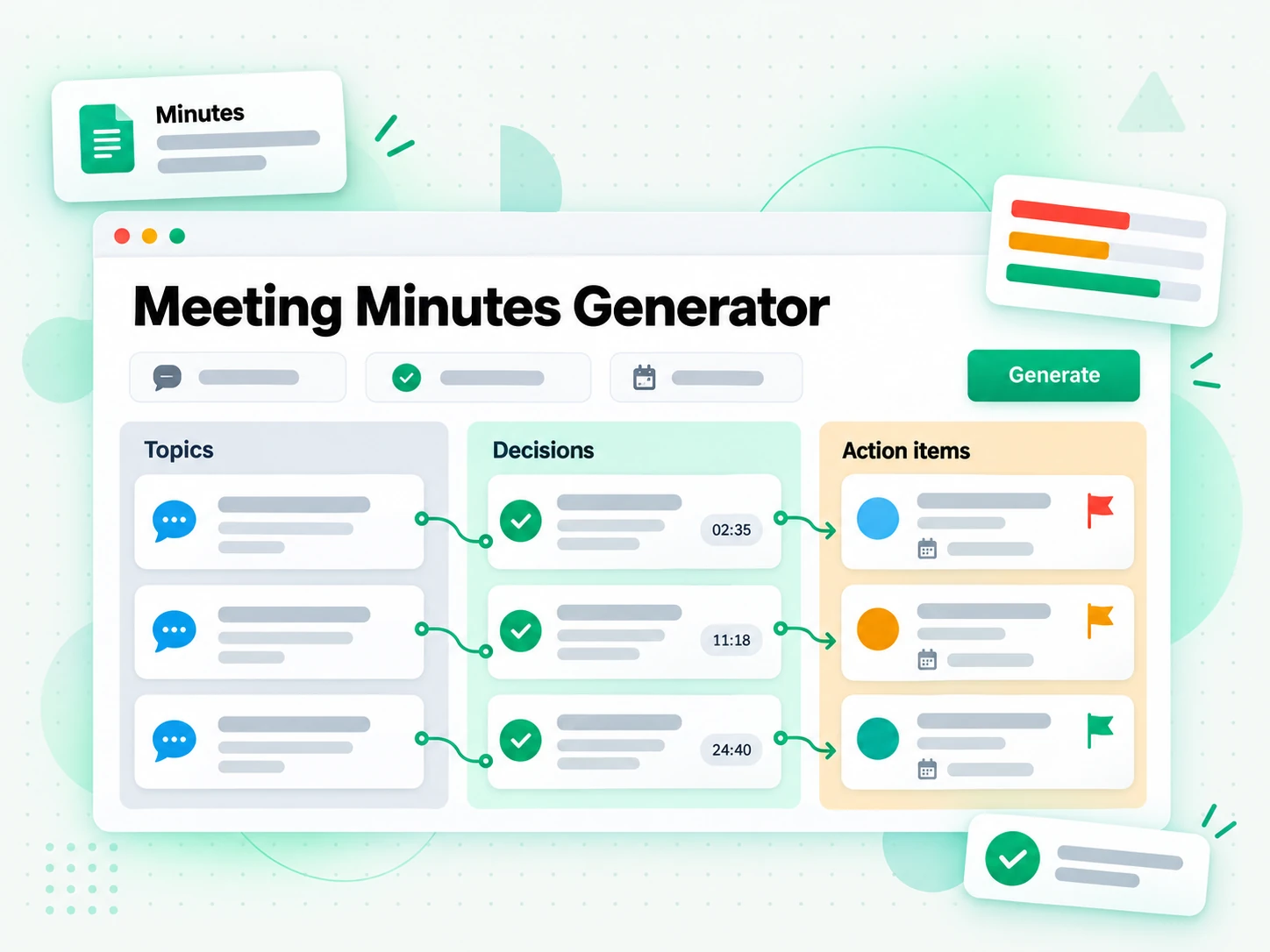 Meeting Minutes Generator: meeting notes generator extracting action items and decisions from a recording