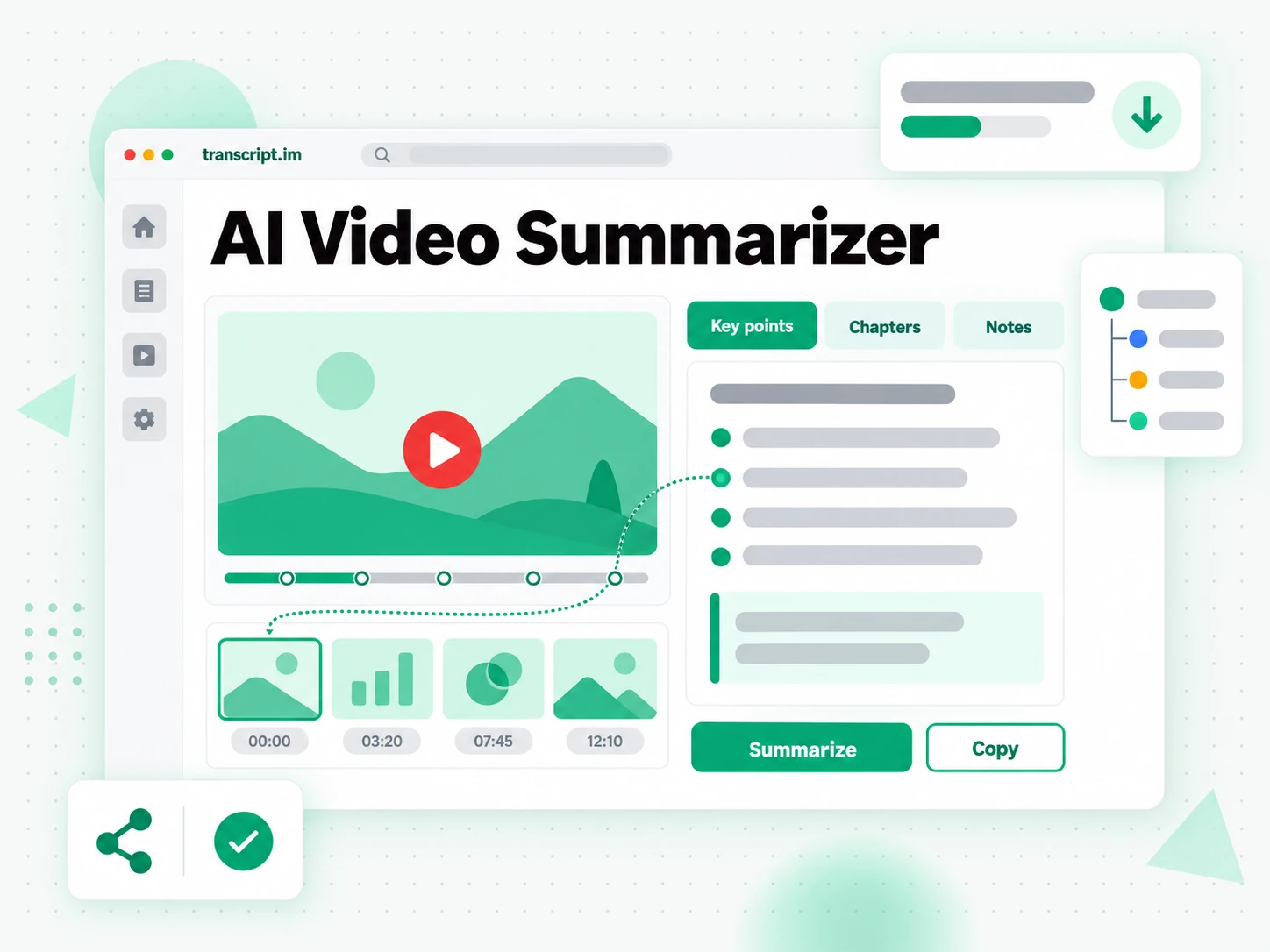 AI Video Summarizer turning a video into a structured key-points summary