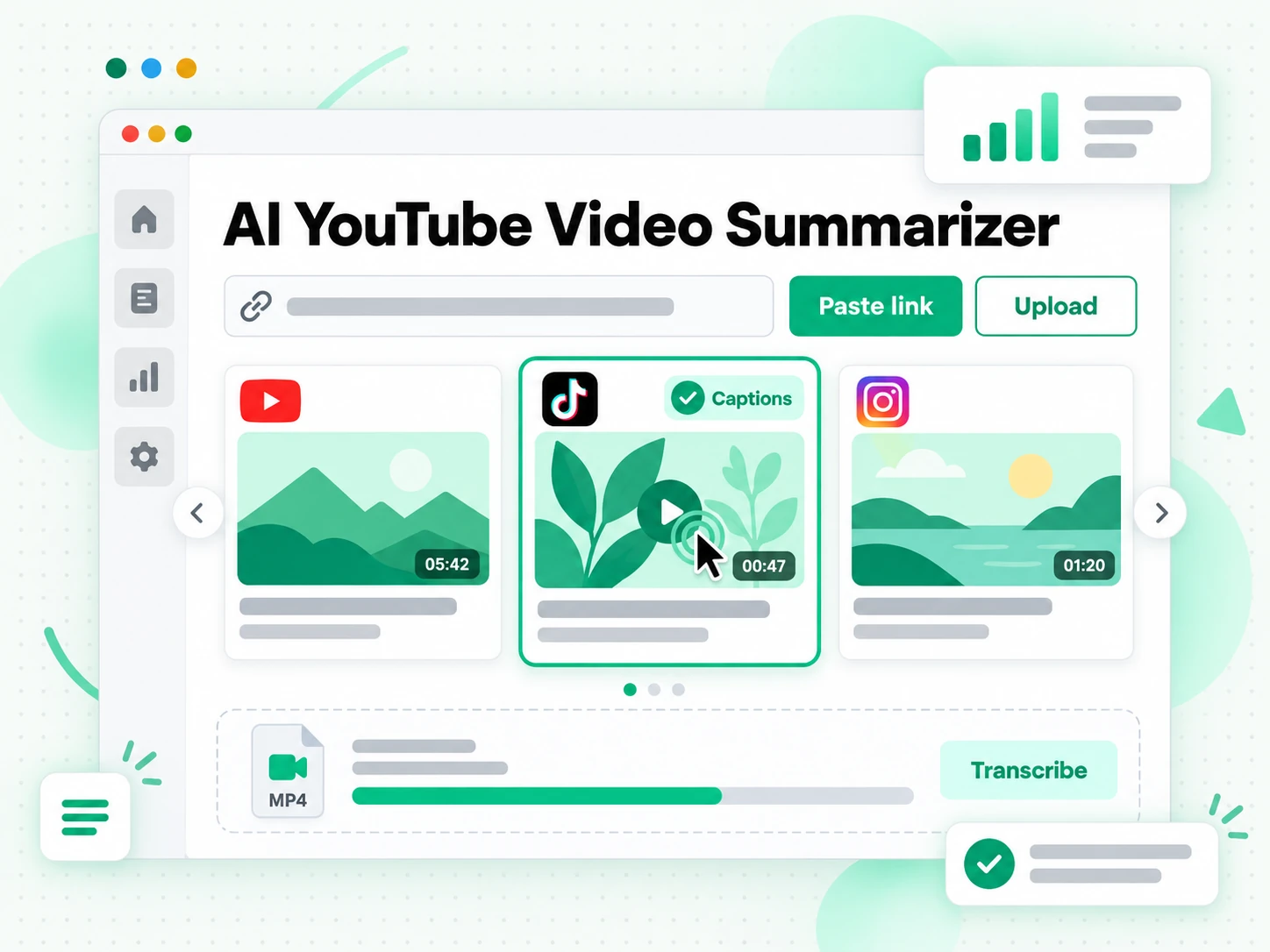 AI YouTube Video Summarizer: pasting a video link or uploading a file to start the AI Video Summarizer