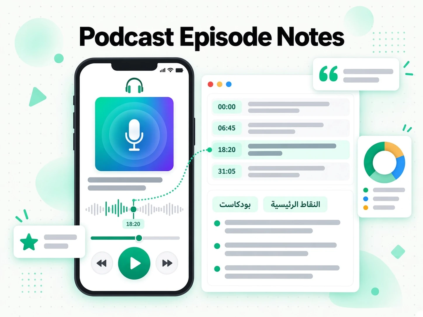 Podcast Episode Notes: حالة استخدام لـ تفريغ المحاضرات إلى ملاحظات منظمة عبر transcript.im