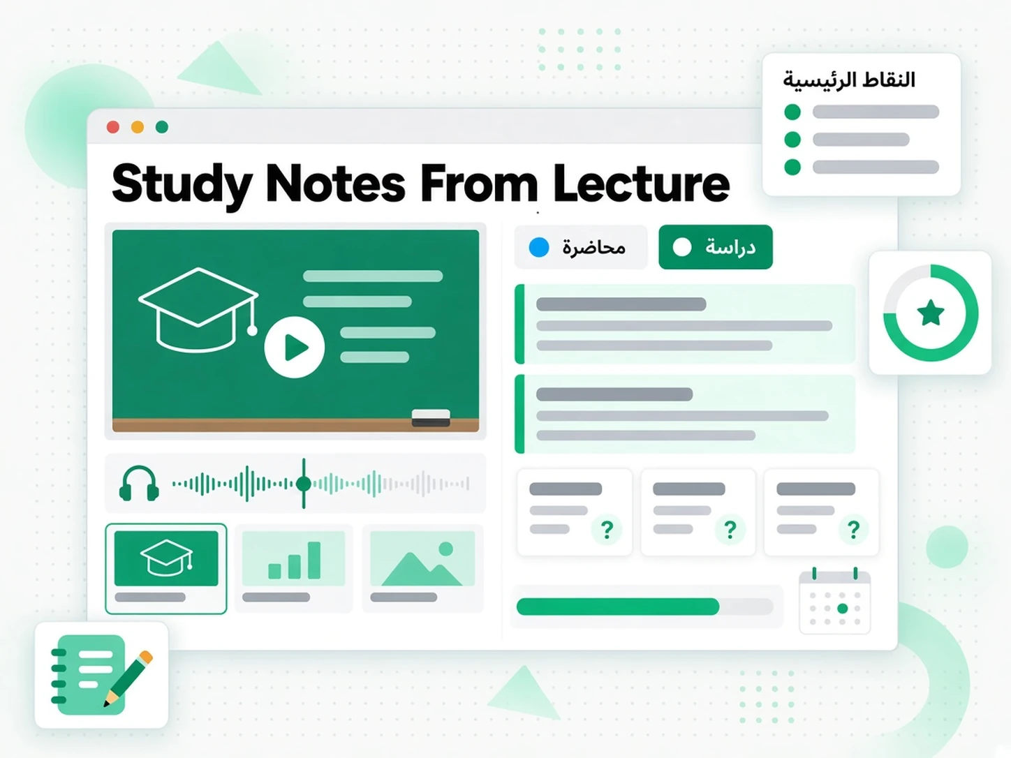 Study Notes From Lecture: حالة استخدام لـ تفريغ المحاضرات إلى ملاحظات منظمة عبر transcript.im