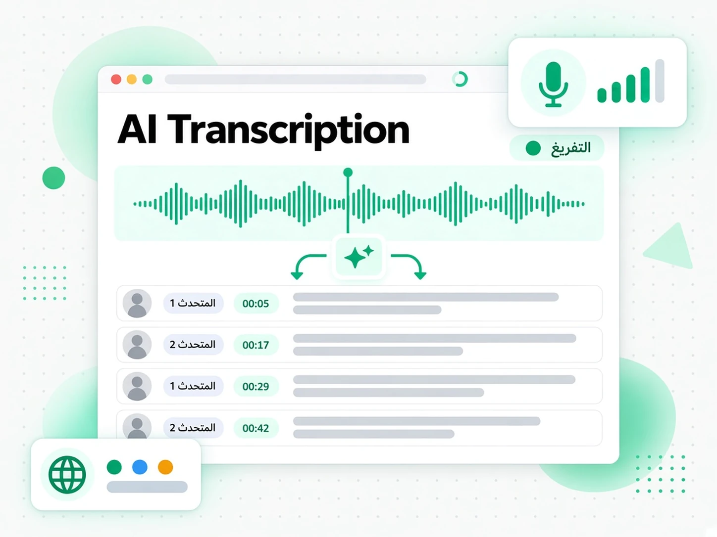 AI Transcription: خطوة من خطوات تحويل الصوت والفيديو إلى نص في transcript.im
