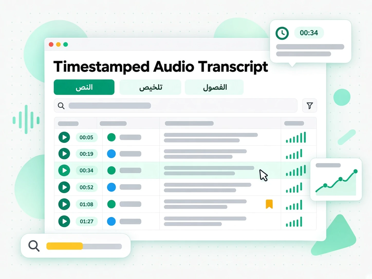 Timestamped Audio Transcript: مرحلة من مراحل توليد نص من الملفات الصوتية داخل transcript.im