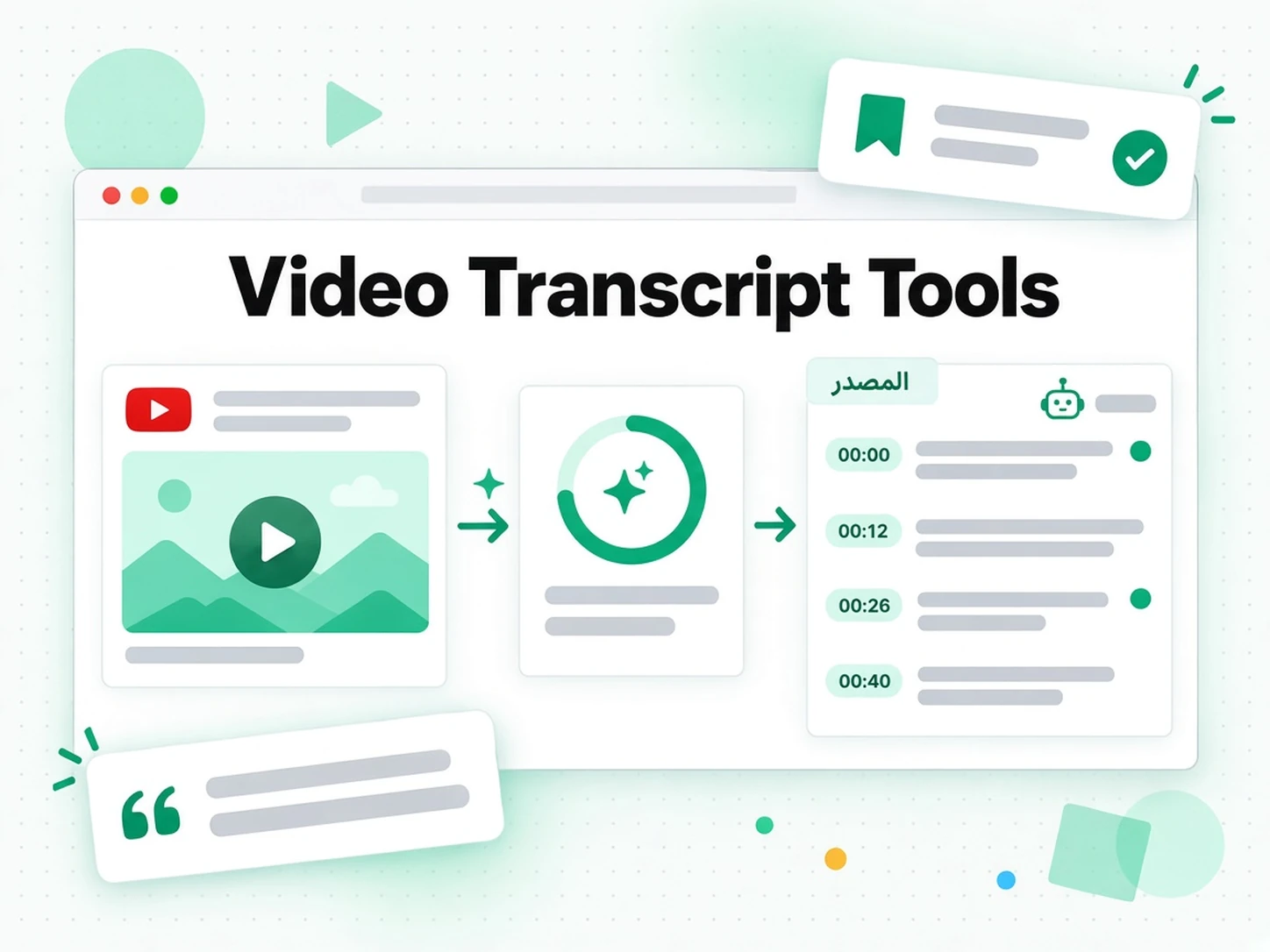 Video Transcript Tools: رسم توضيحي لـ نصوص الفيديو مع DeepSeek Harness على transcript.im
