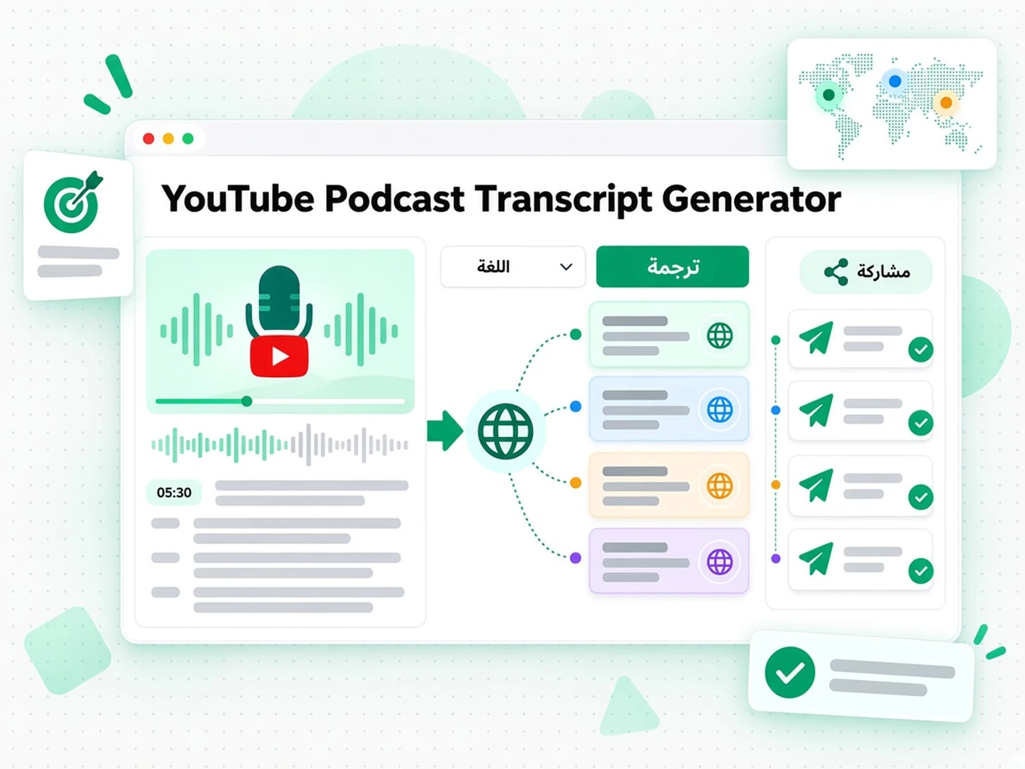تفريغ بودكاست YouTube: نصوص تواصل مترجمة محليًا من Podcast Transcript