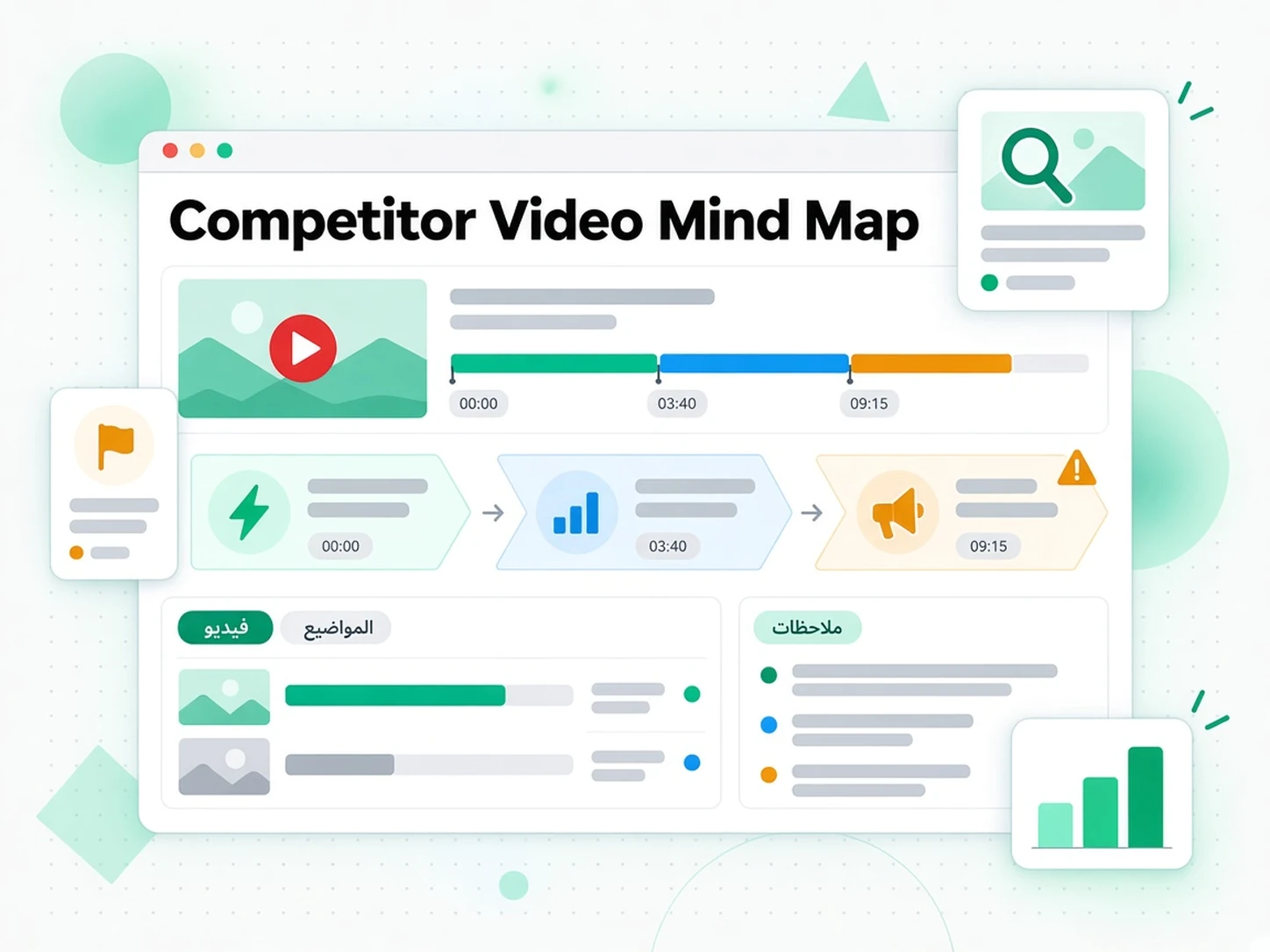 Competitor Video Mind Map: حالة استخدام لـ بناء خريطة ذهنية من الفيديو عبر transcript.im