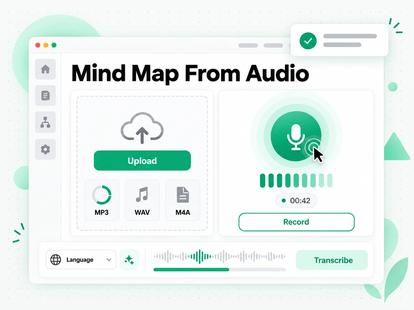 Mind Map From Audio: uploading an audio file into the audio mind map generator