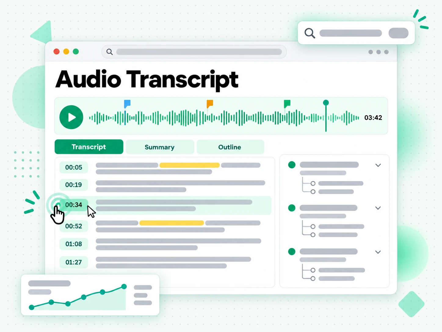 Summary, outline, and mind map generated from an audio transcript