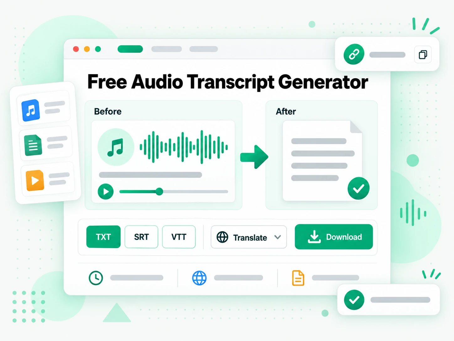 Free Audio Transcript Generator: translating and exporting an audio transcript