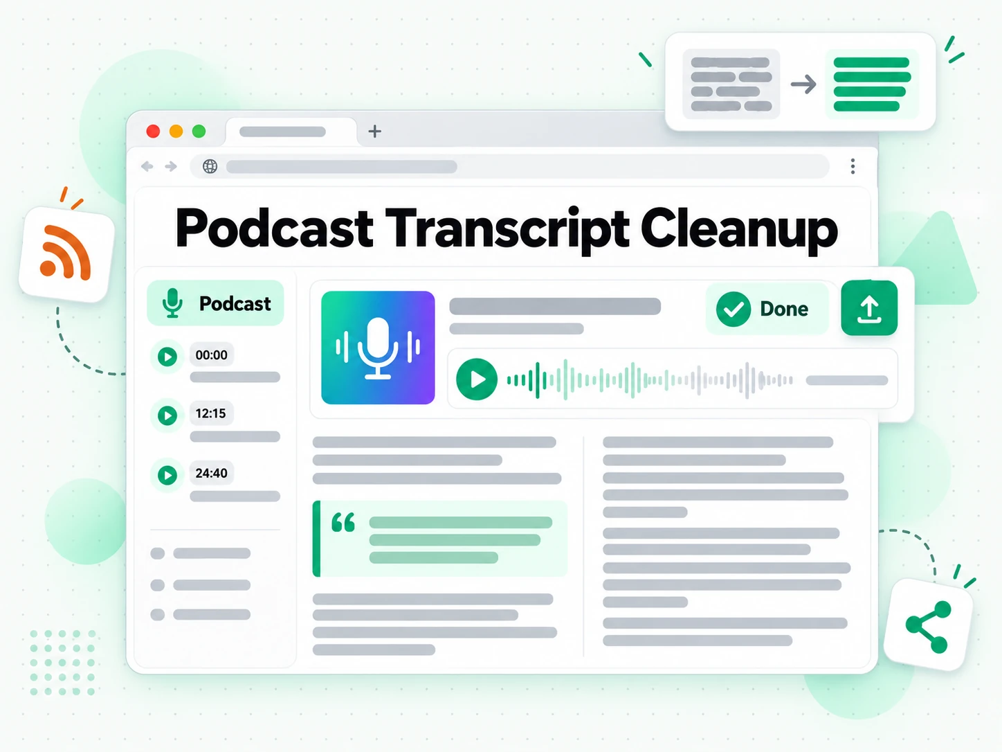 Podcast Transcript Cleanup: cleaning a podcast transcript for publication