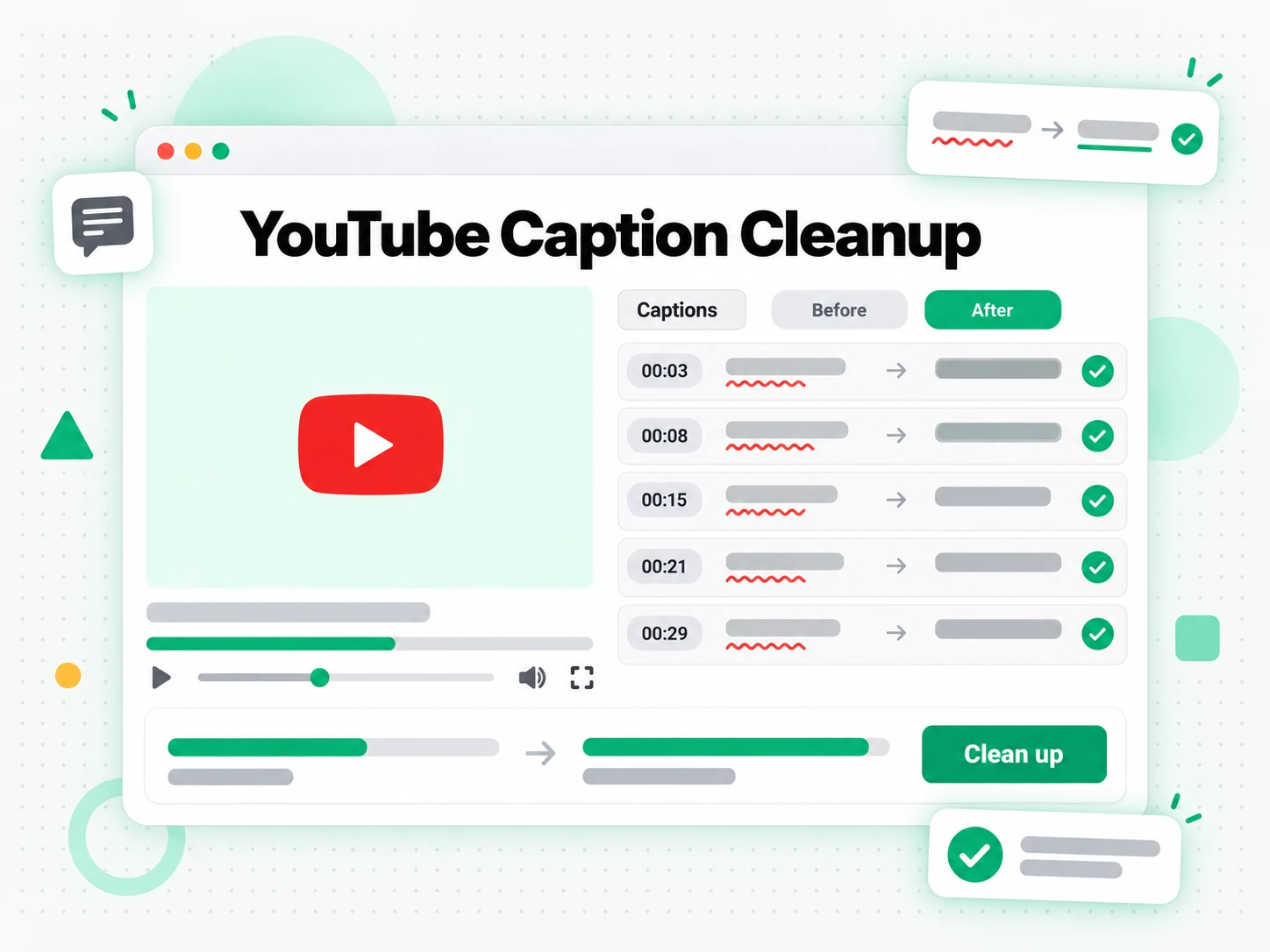 YouTube Caption Cleanup: fixing YouTube auto-captions by cleaning the transcript