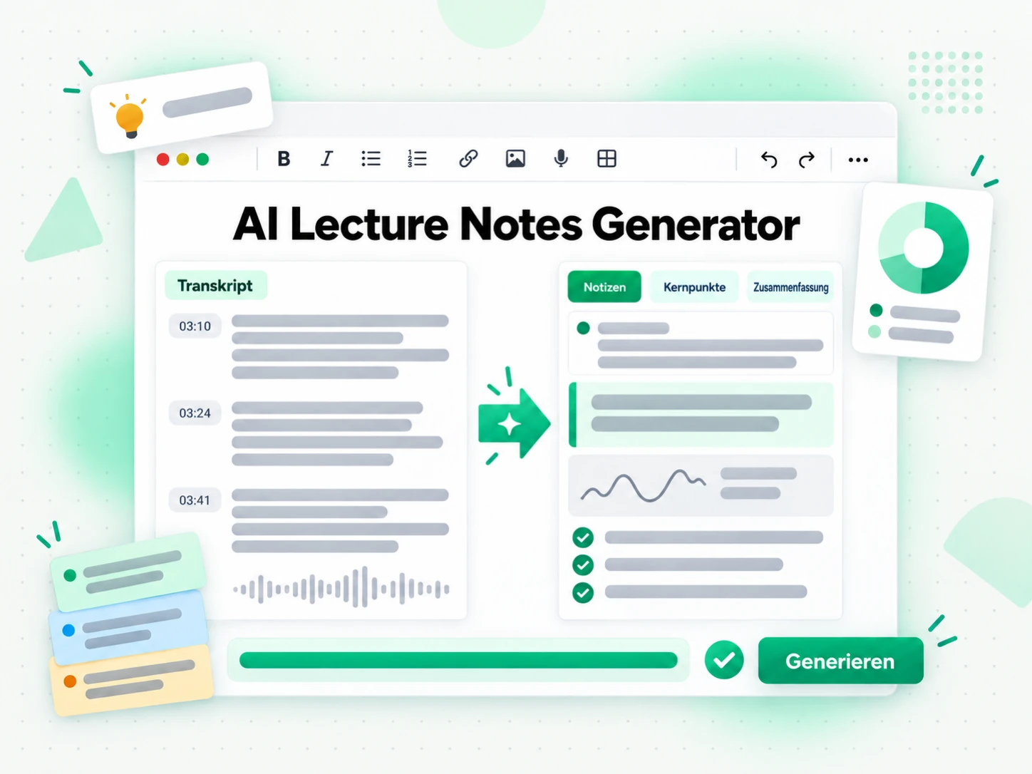 AI Lecture Notes Generator wandelt ein Transkript in strukturierte Lernnotizen um