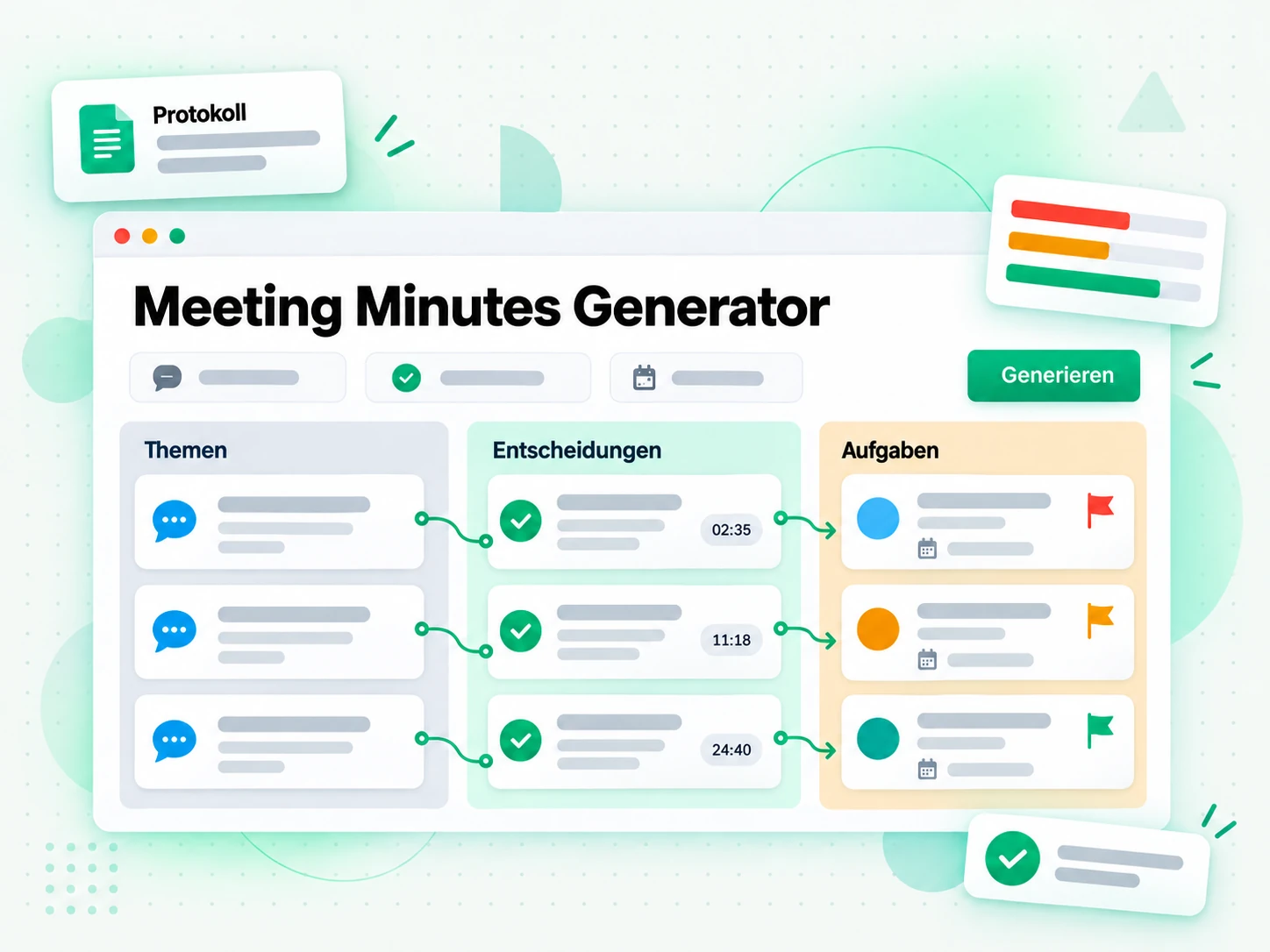 Meeting Minutes Generator zieht Aufgaben und Entscheidungen aus einer Aufnahme