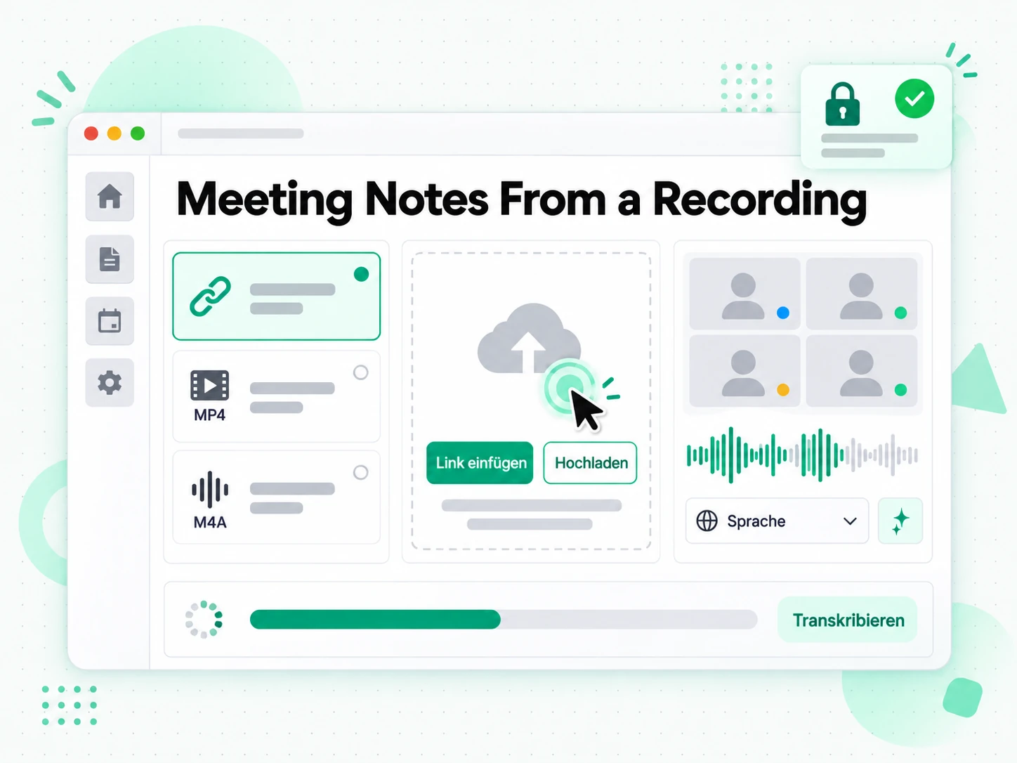 Meeting Notes From a Recording: ein Link wird eingefügt, um den Generator zu starten