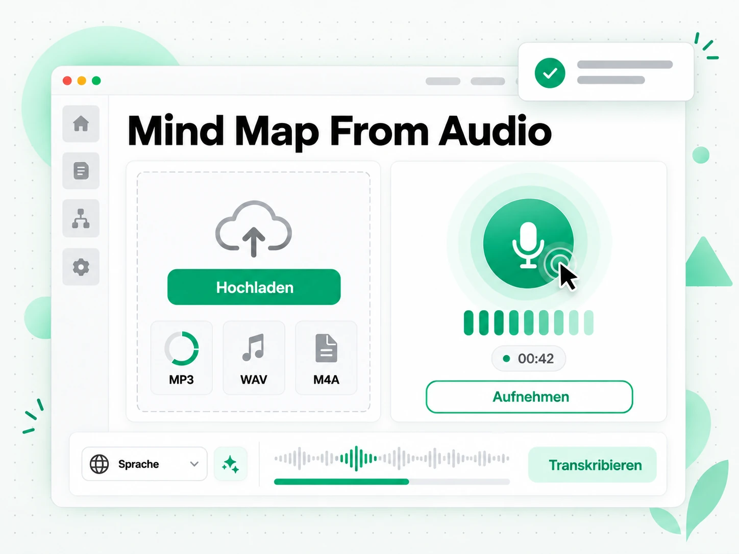 Mind Map From Audio: eine Audiodatei wird in den Generator hochgeladen