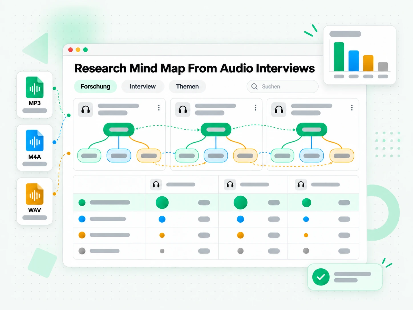 Research Mind Map From Audio Interviews zur Synthese der Ergebnisse