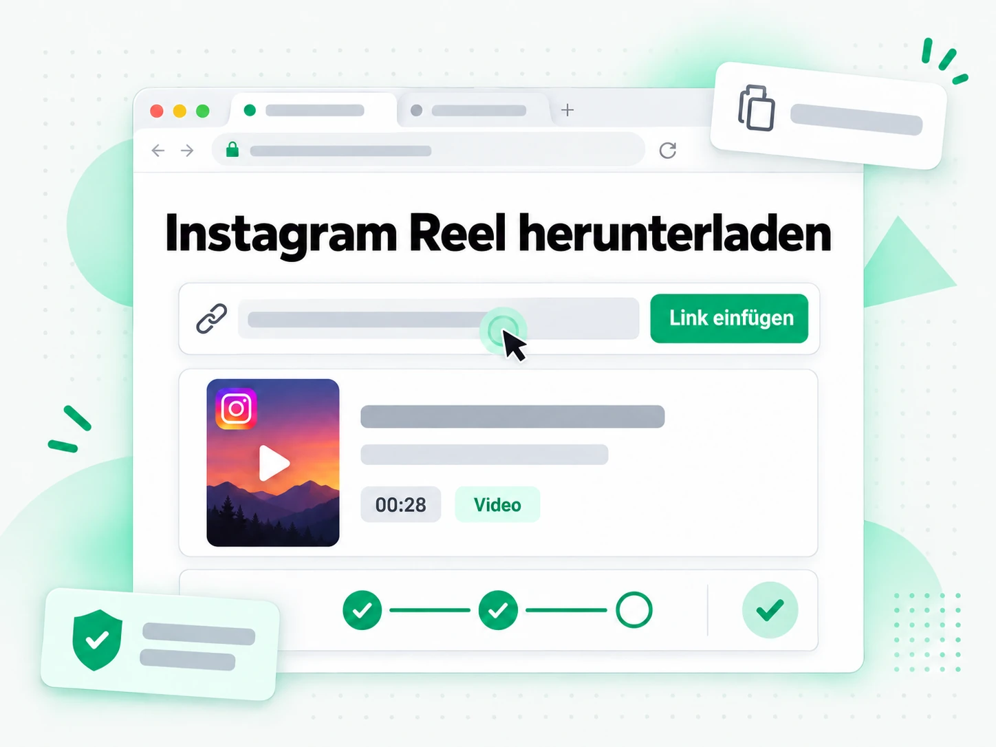 Instagram Reel herunterladen: ein Reel-Link wird in den Downloader eingefügt