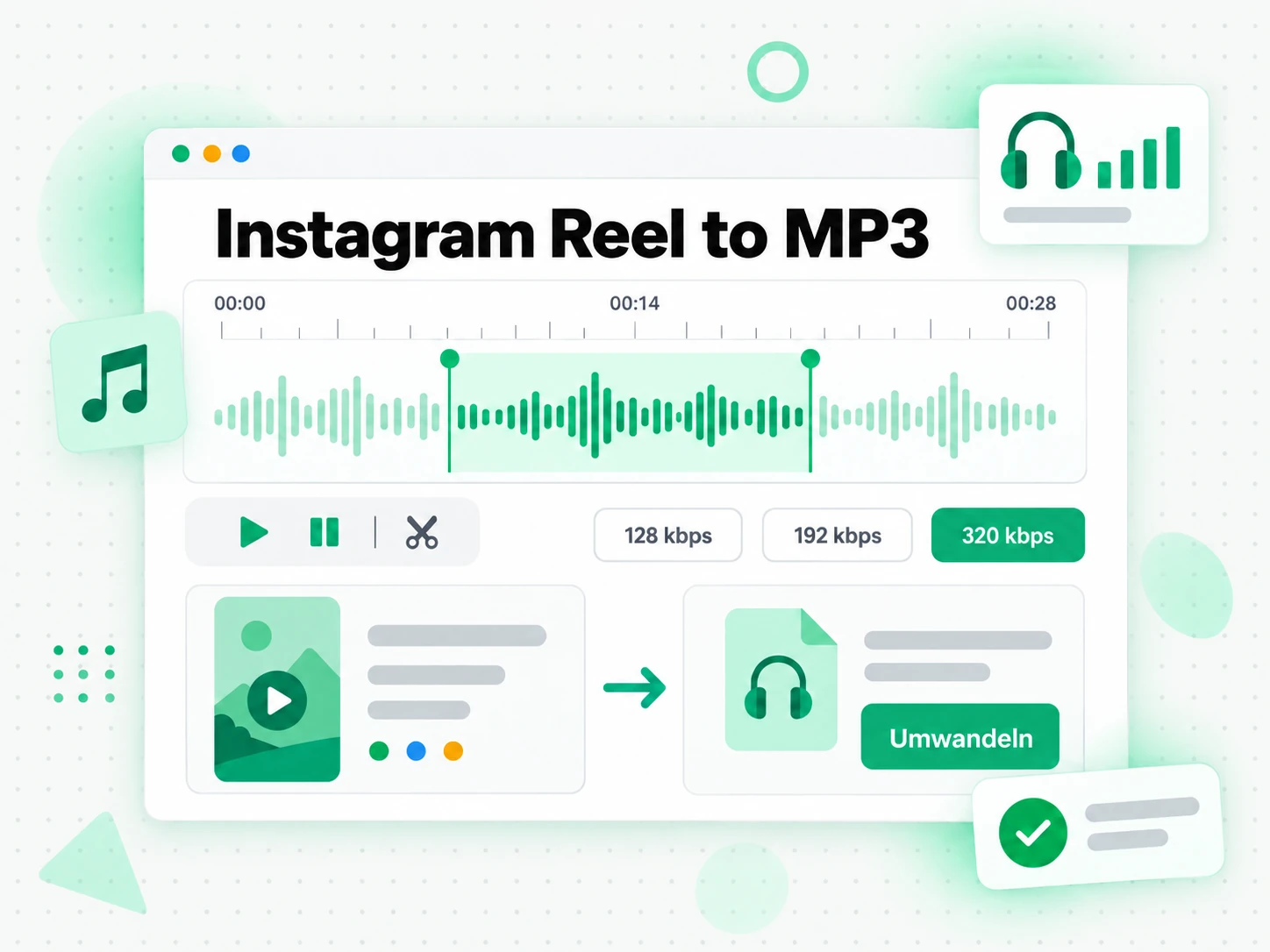 Instagram Reel to MP3 für Untertitel- und Transkriptbearbeitung vorbereitet