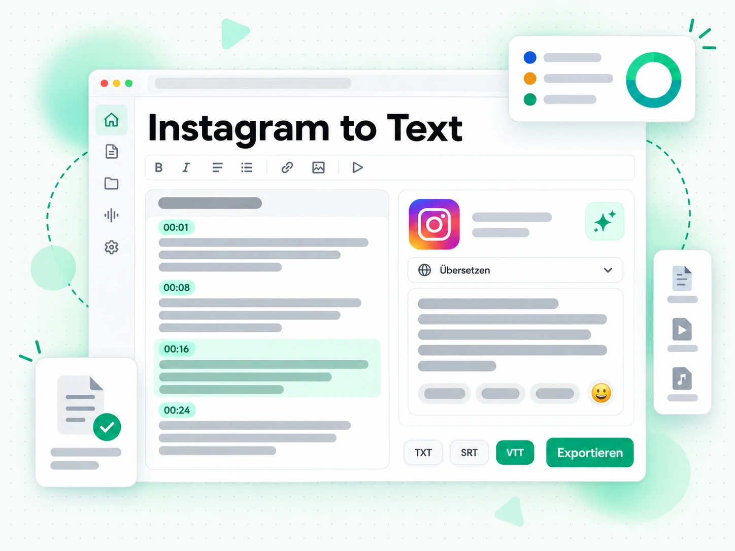 Instagram to Text: Übersetzen und Exportieren eines Reel-Transkripts