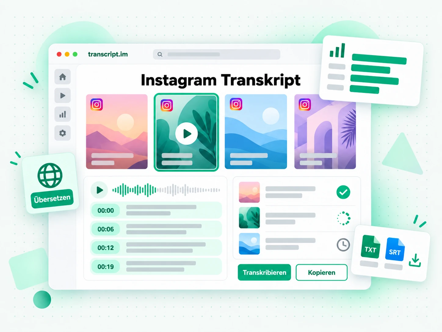 Instagram Transkript aus einem Reel mit Zeitstempeln