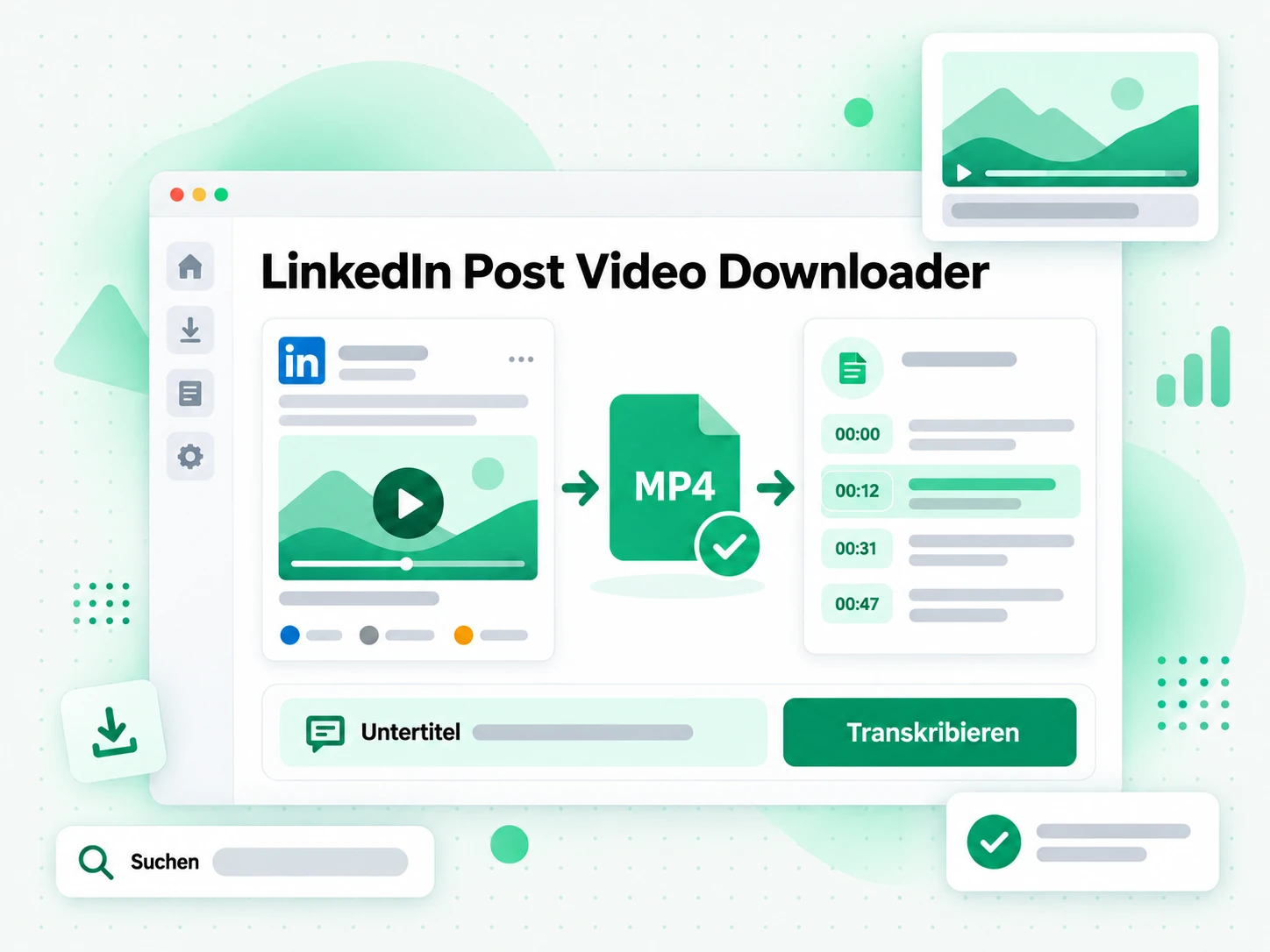 LinkedIn Post Video Downloader, vorbereitet für Untertitel und Transkription