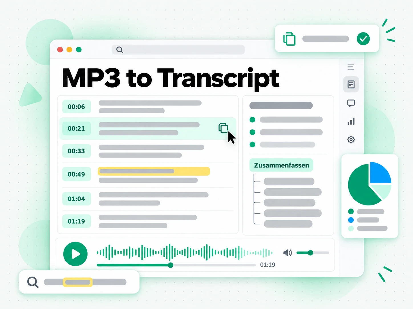 MP3 to Transcript: Zusammenfassung, Gliederung und Mindmap daraus erstellt