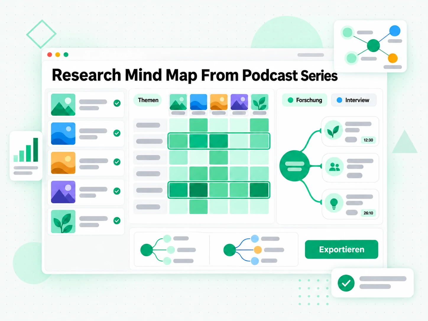 Research Mind Map From Podcast Series aus mehreren Interview-Folgen