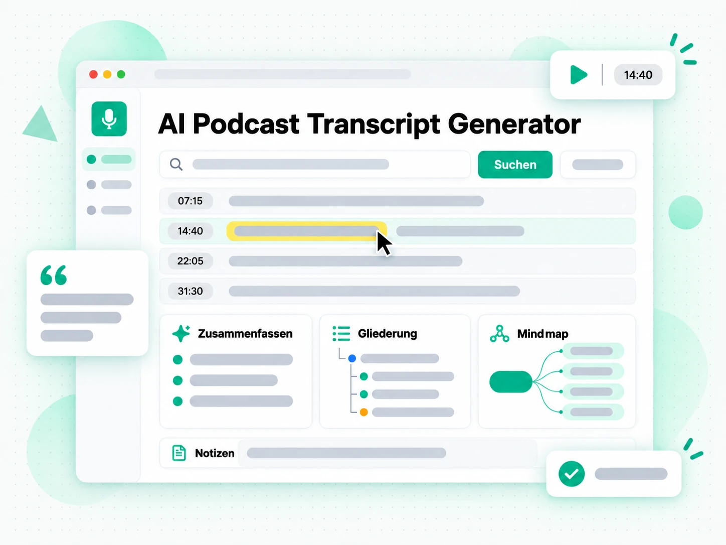 AI Podcast Transcript Generator: Shownotes, Gliederung und Mindmap daraus erstellt