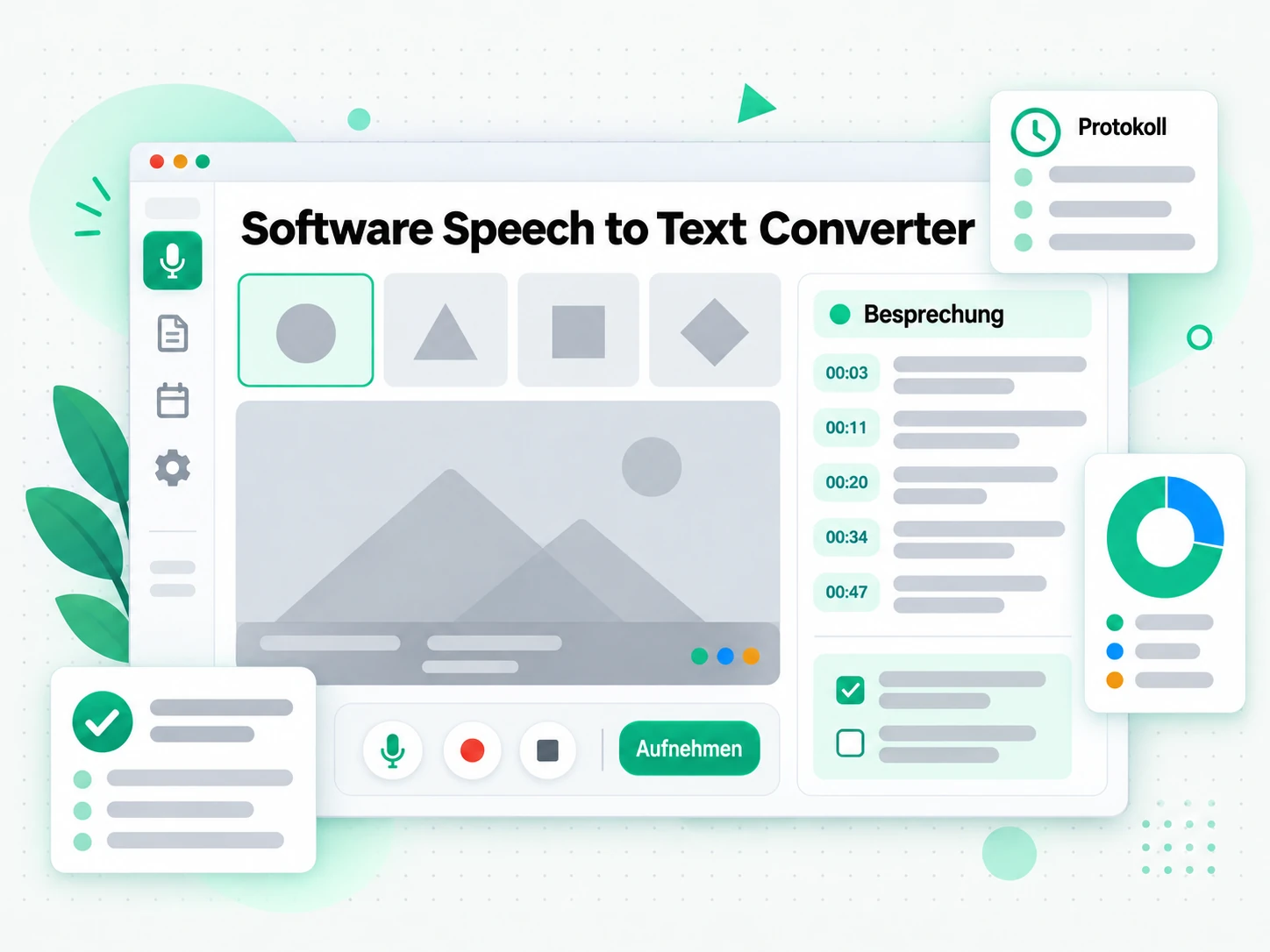 Software Speech to Text Converter wandelt das Transkript in Lern- und Meeting-Notizen um