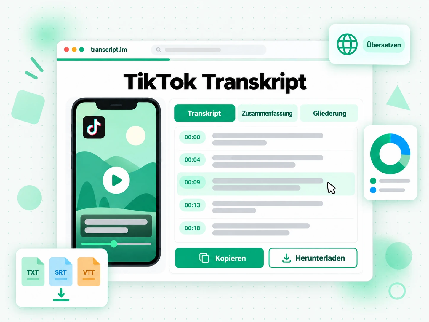 TikTok Transkript aus einem TikTok-Video mit Zeitstempeln