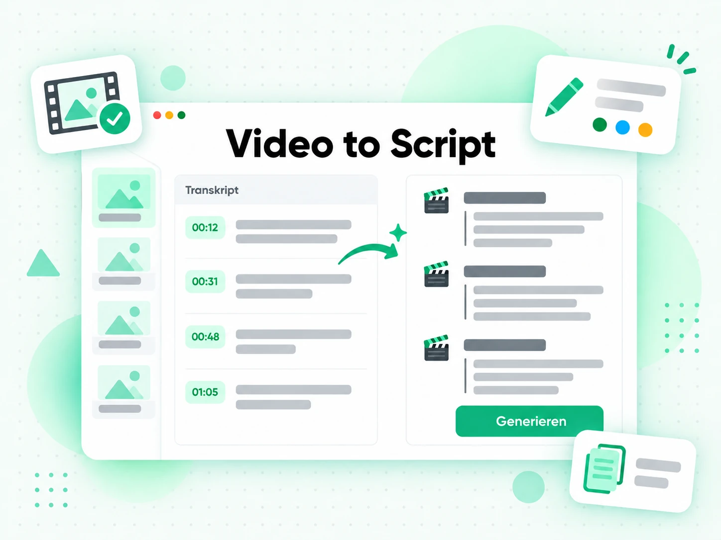 Video to Script: ein Video-Transkript wird in ein neues Skript umgeschrieben