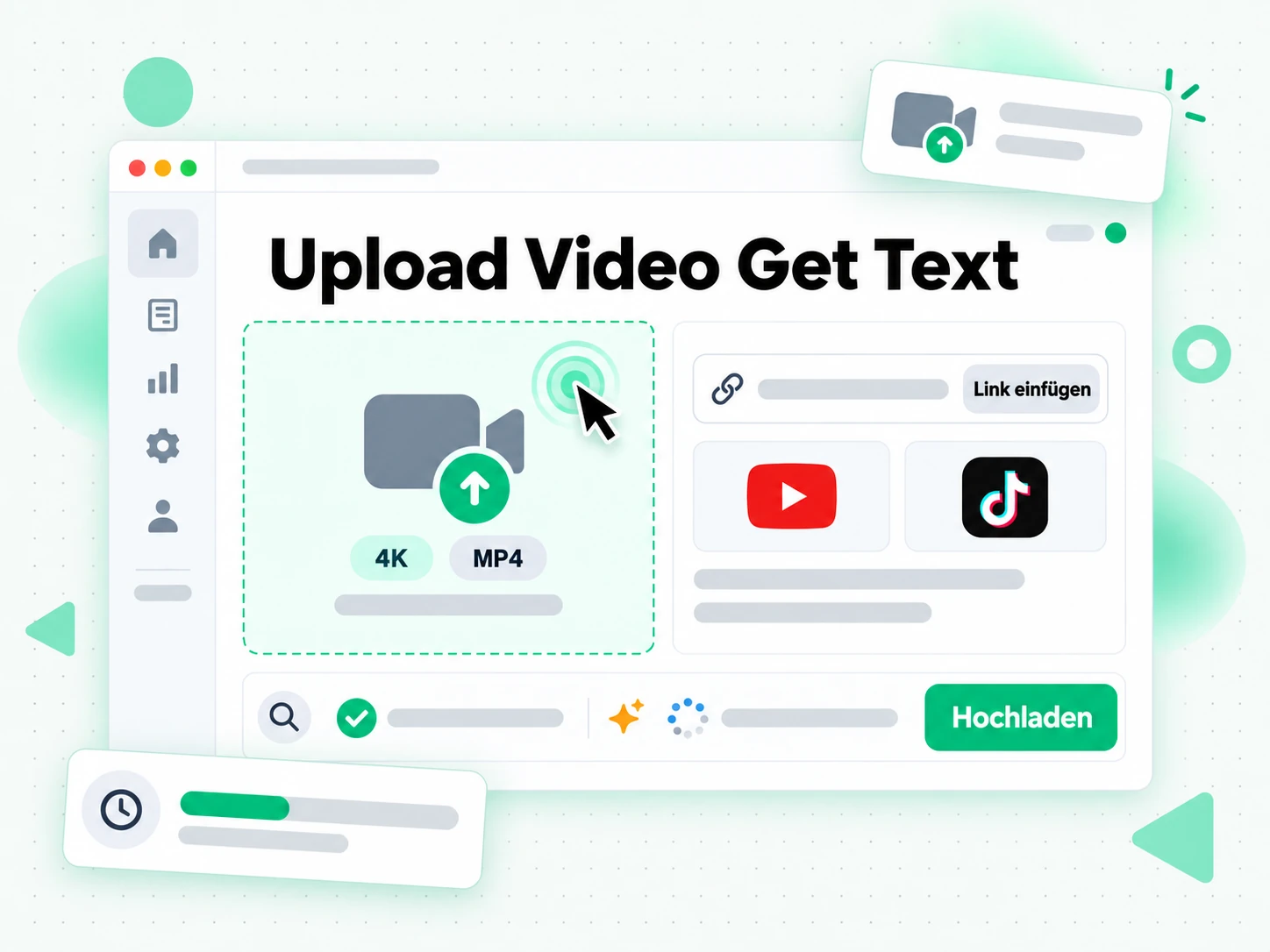 Upload Video Get Text: eine Videodatei wird in den Konverter geladen