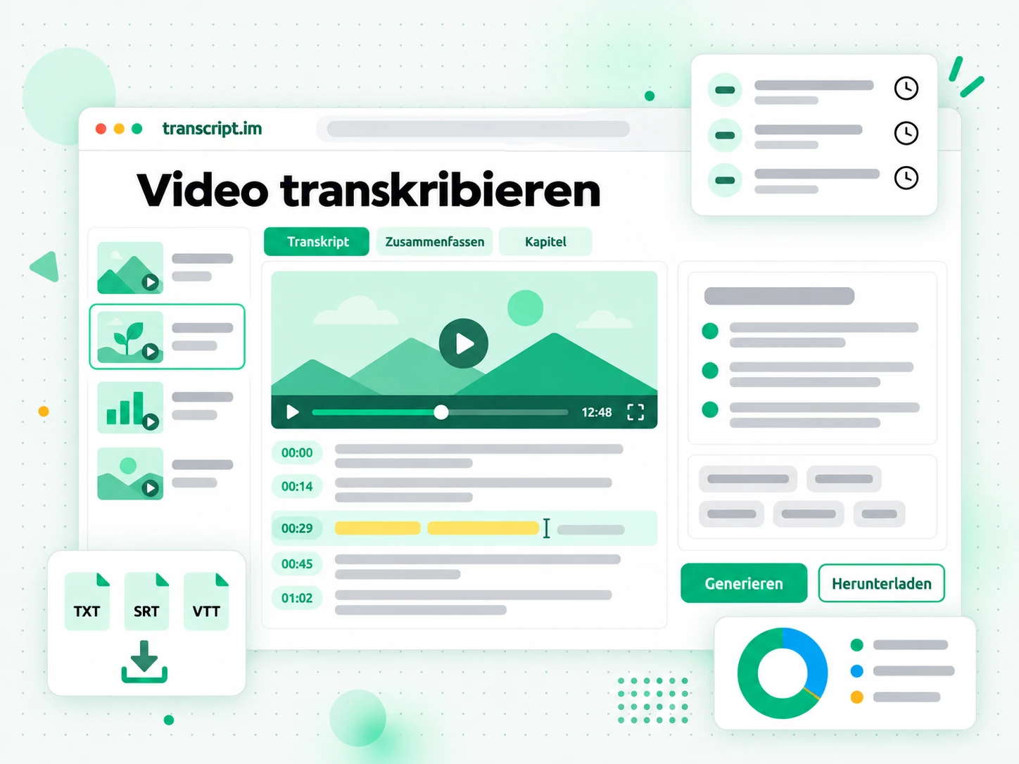 Video transkribieren: ein hochgeladenes Video oder ein Link wird zu einem Transkript