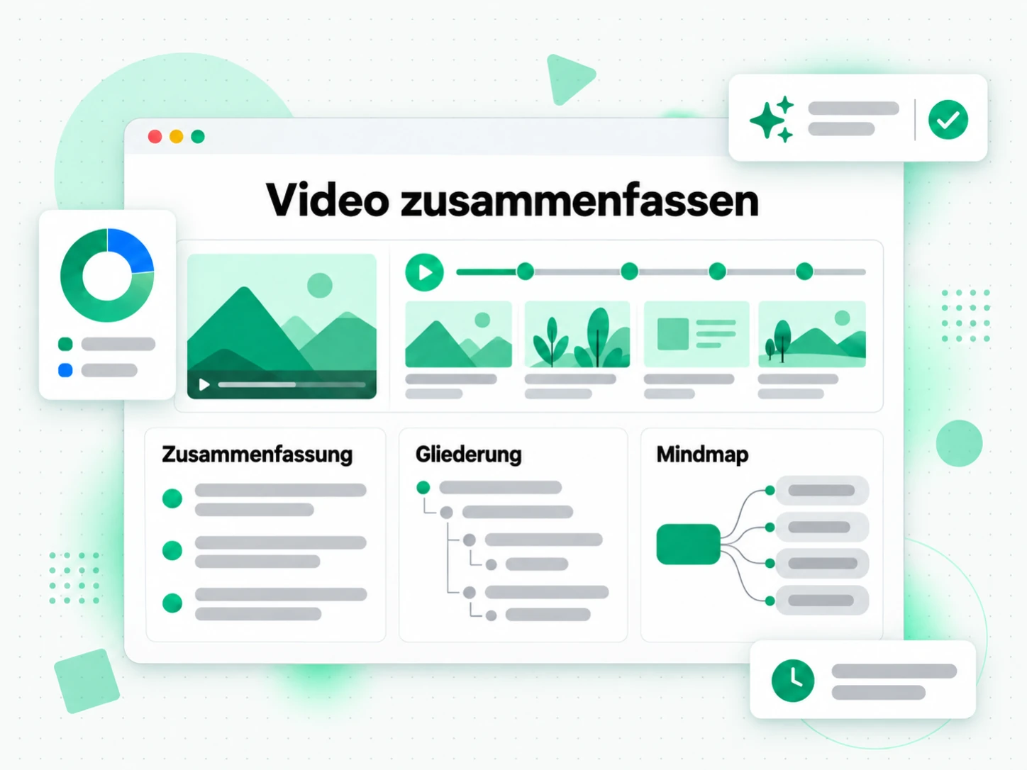 Video zusammenfassen: Zusammenfassung, Gliederung und Mindmap aus einem Video-Transkript
