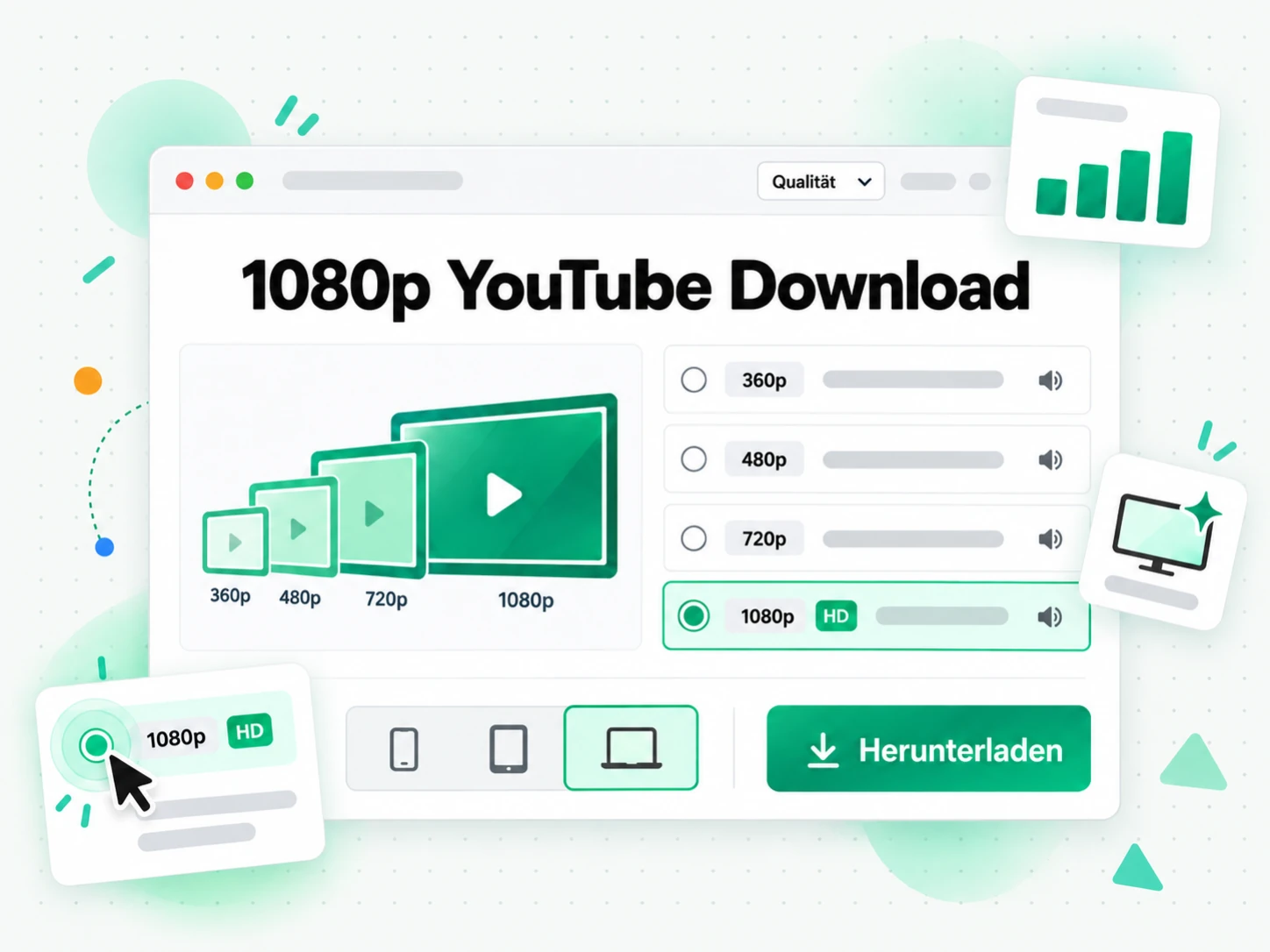 1080p YouTube Download: vier Video-Thumbnails steigender Auflösung