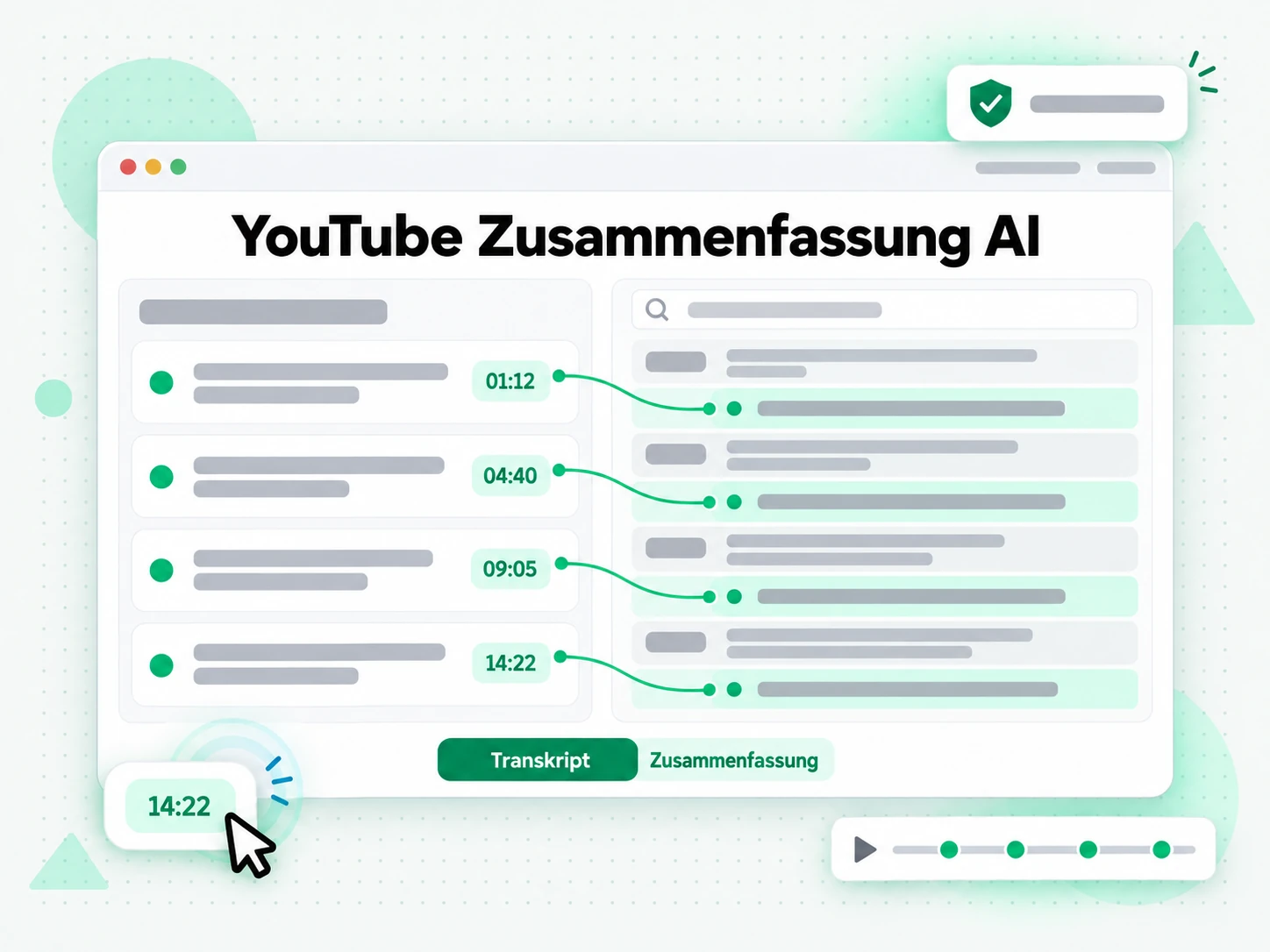 YouTube Zusammenfassung AI verdichtet ein Transkript zu Kernpunkten und Mindmap