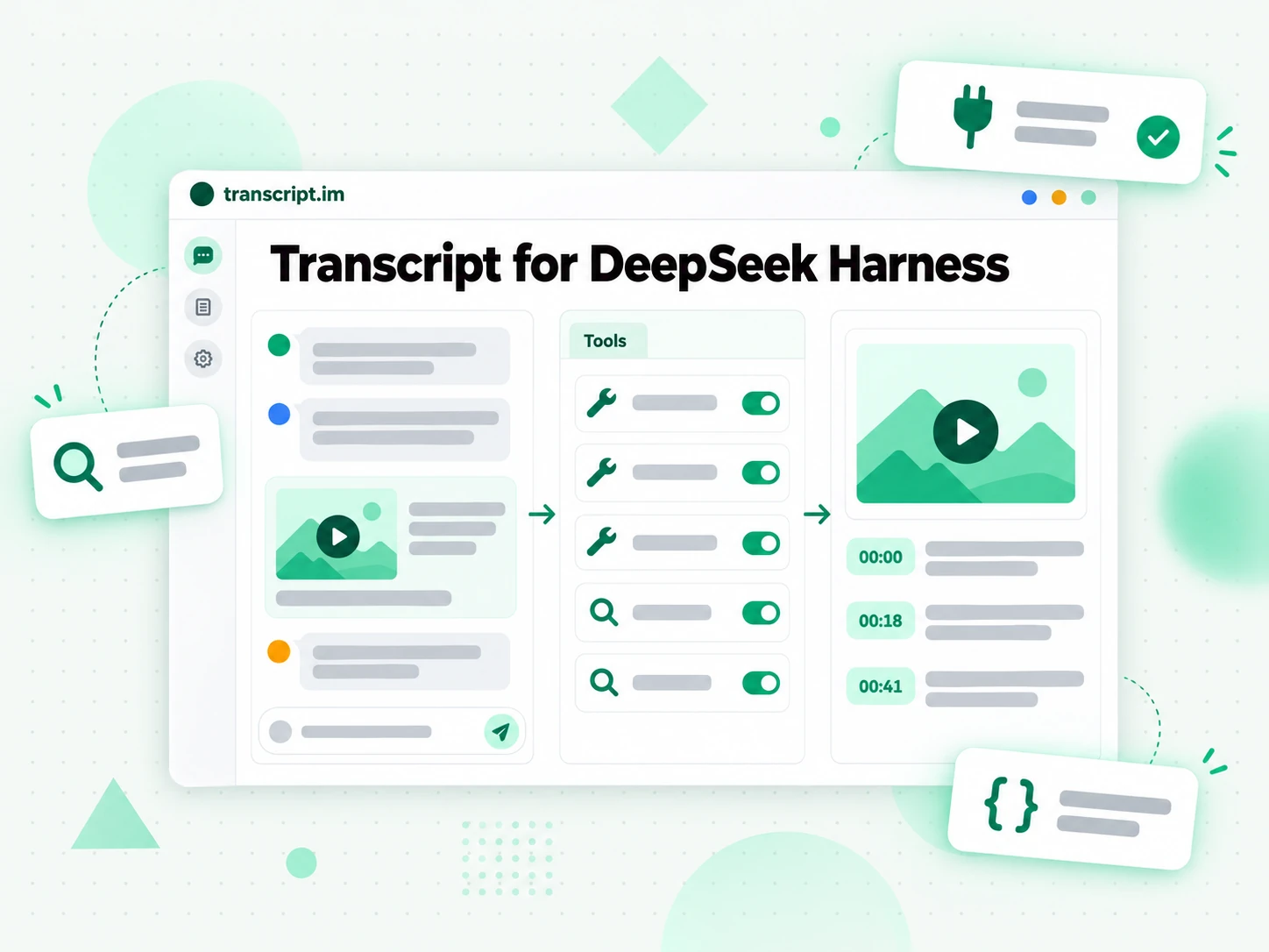 Transcript for DeepSeek Harness: an agent calling native transcript tools on a video link
