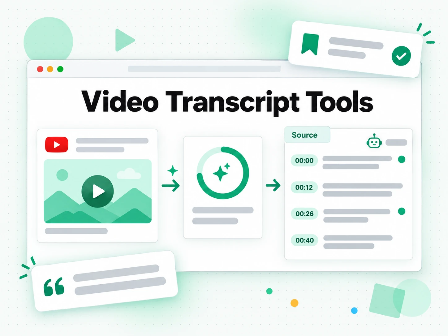 Video Transcript Tools: a video link turned into a timestamped source for an agent