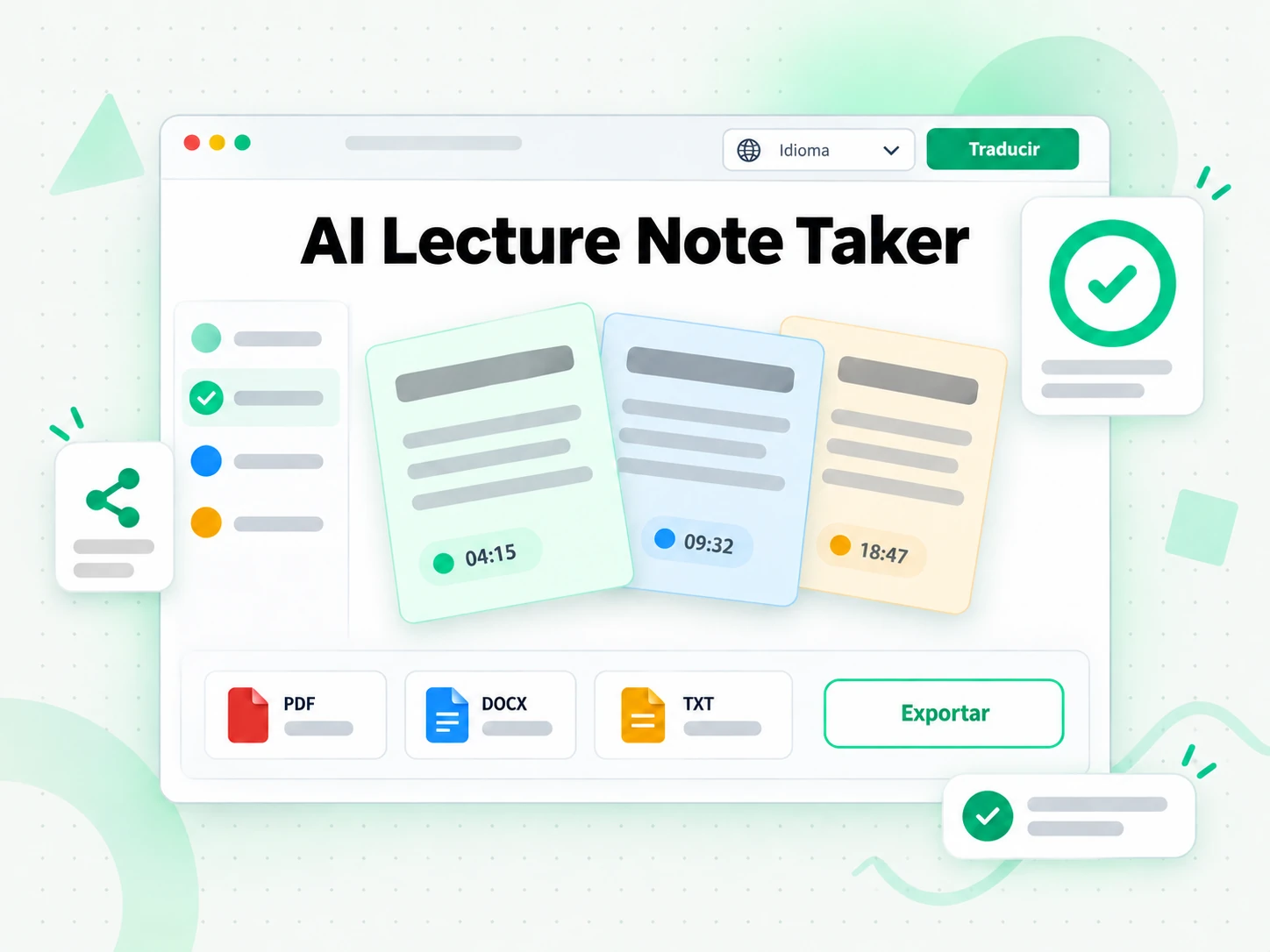 AI Lecture Note Taker generadas automáticamente en la interfaz