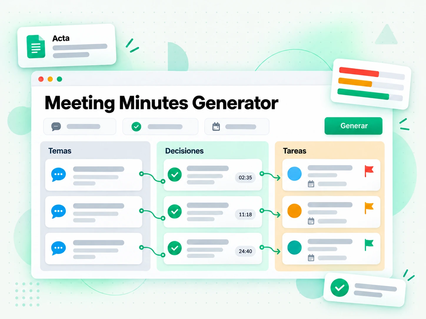 Meeting Minutes Generator generadas automáticamente en la interfaz