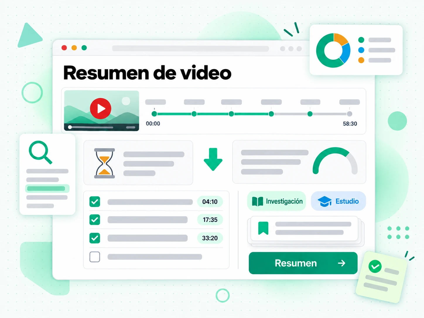 Resumen de video con los puntos clave del contenido