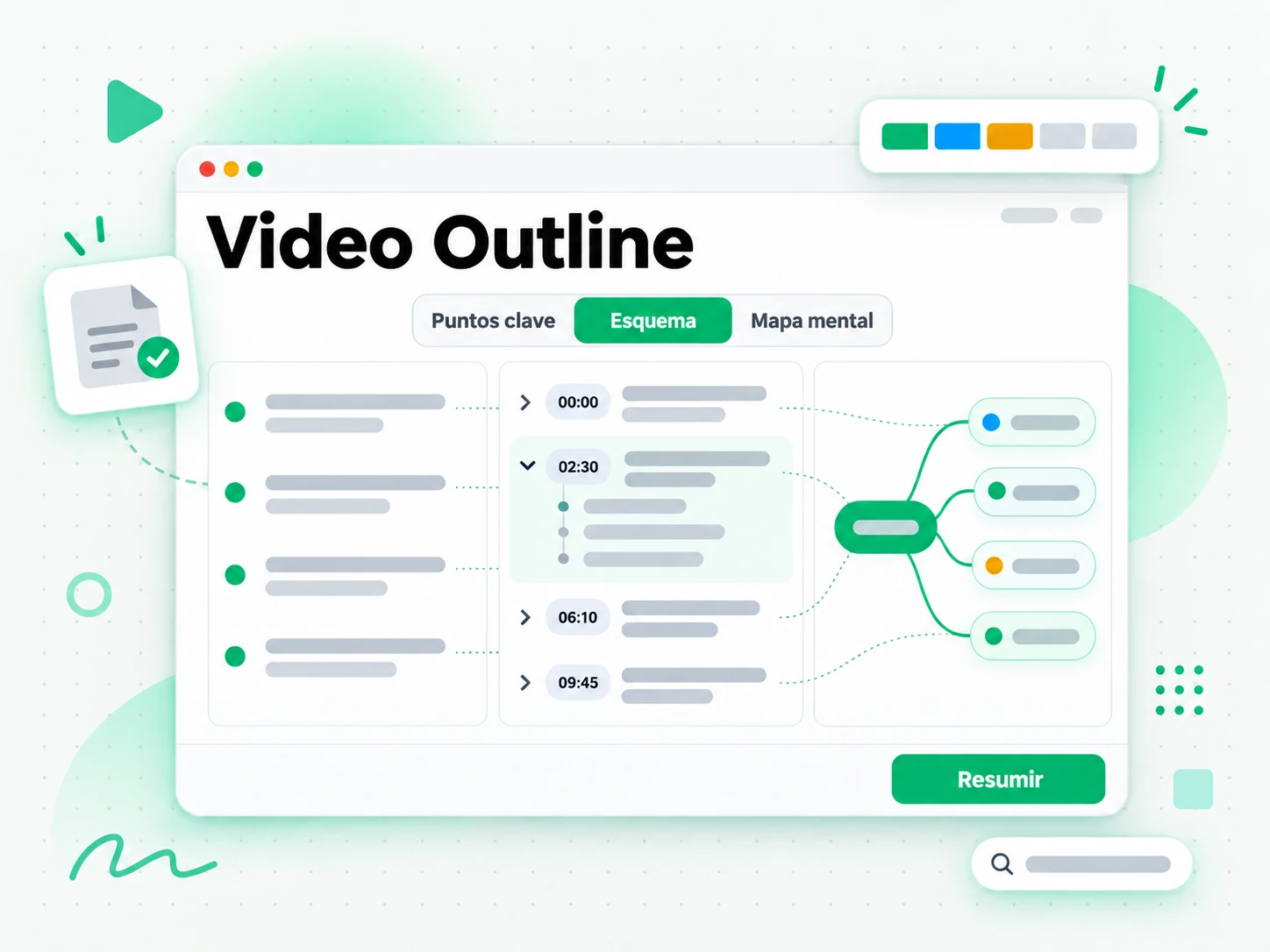 Video Outline en la interfaz paso a paso de transcript.im