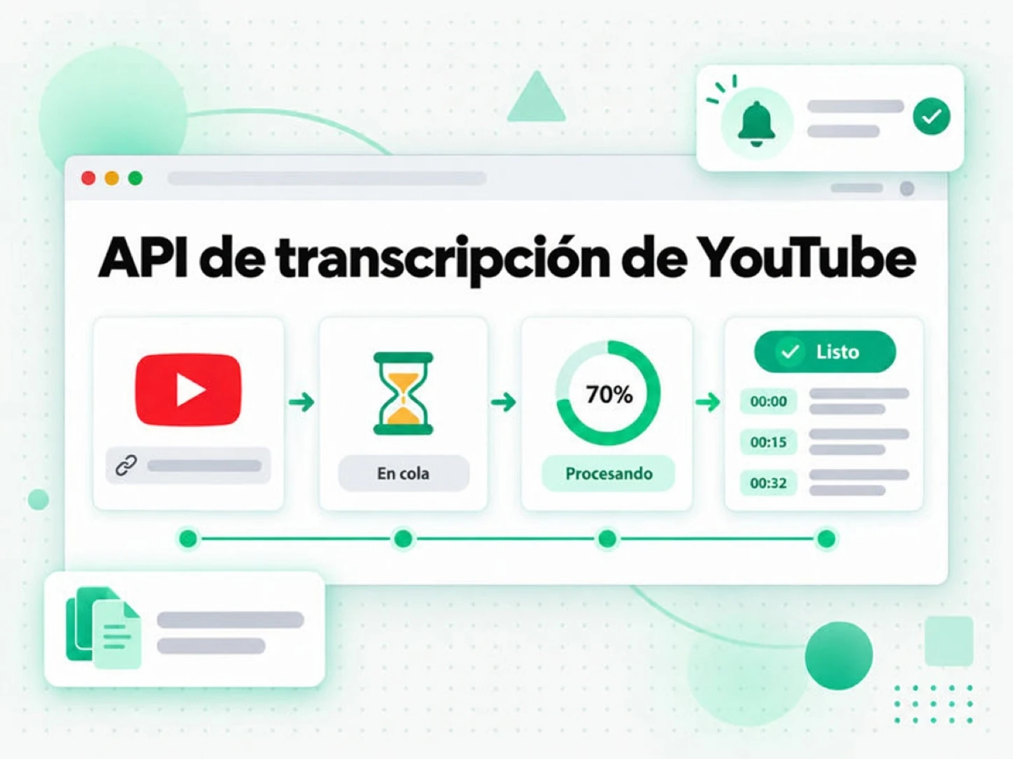 API de transcripción de YouTube: un enlace de YouTube pasa de la cola a una transcripción terminada