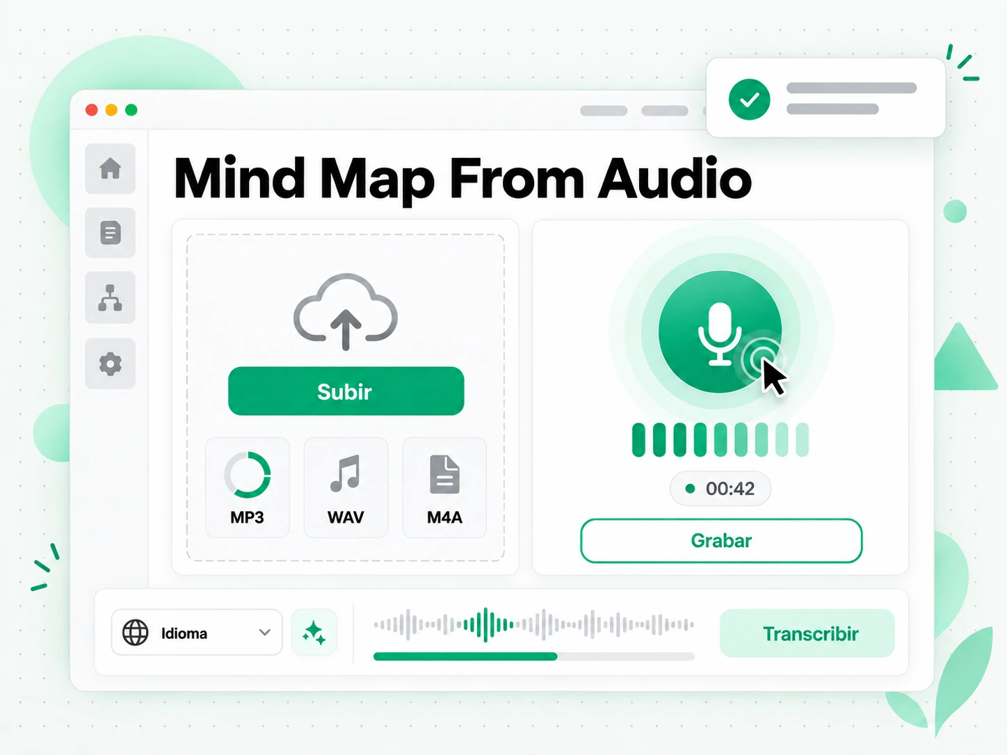 Mind Map From Audio con nodos organizados por tema