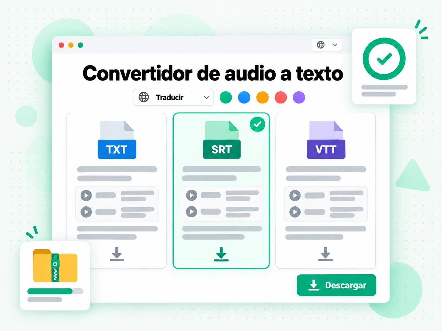 Convertidor de audio a texto en la interfaz paso a paso de transcript.im