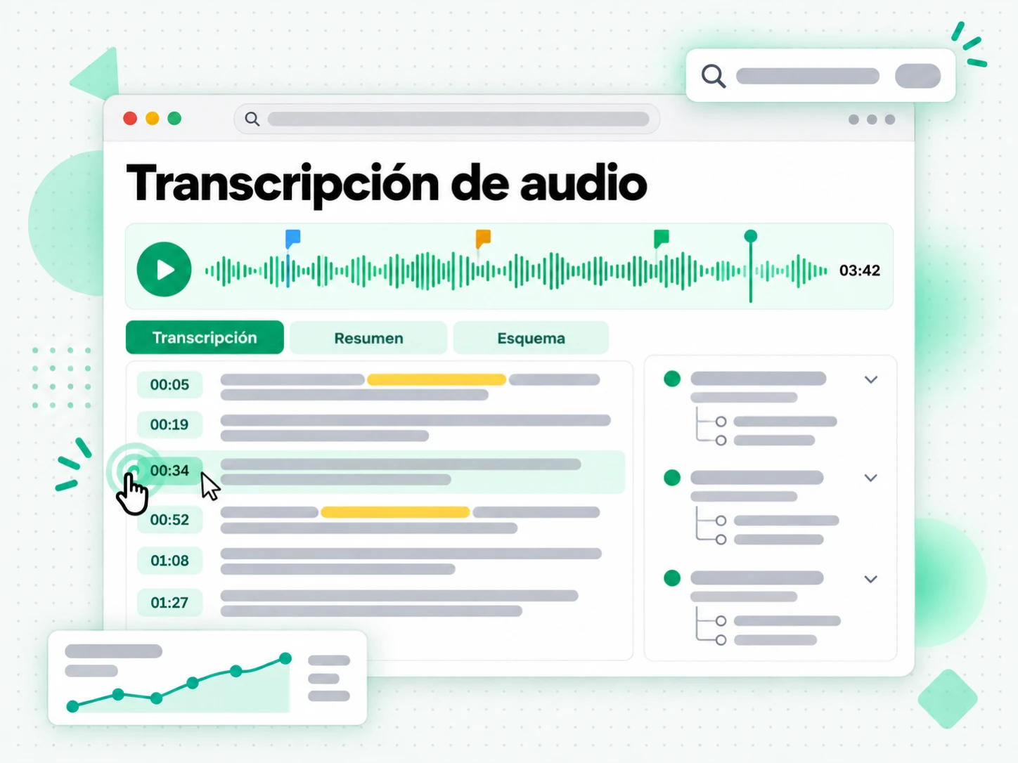 Transcripción de audio en la interfaz paso a paso de transcript.im