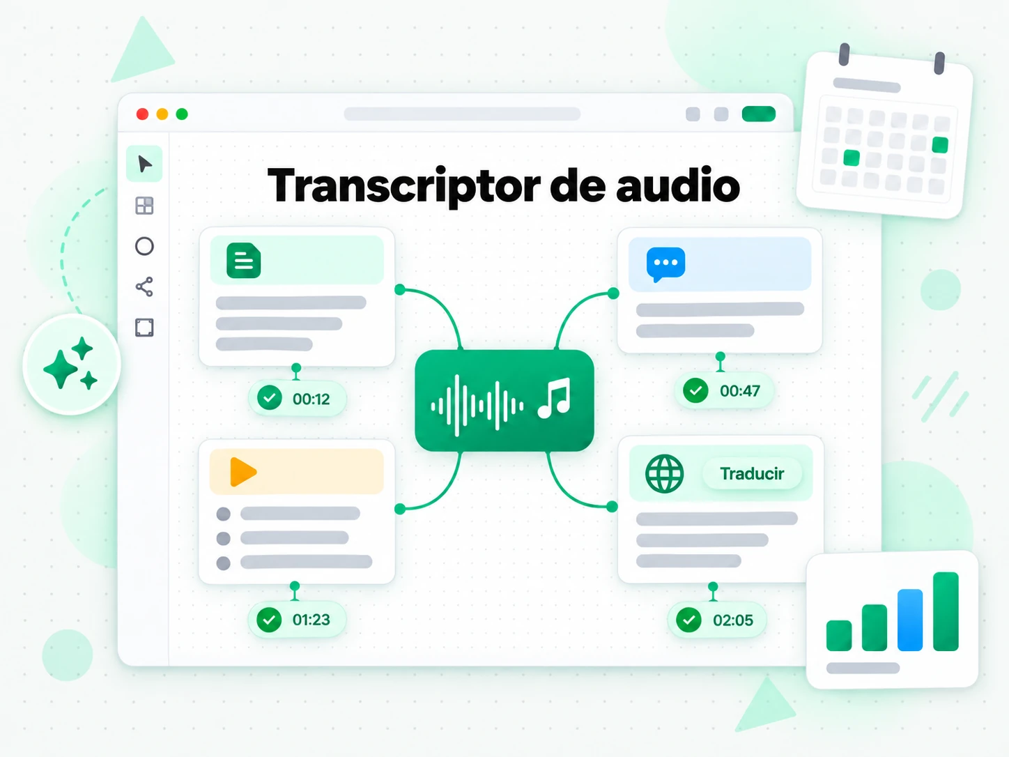 Transcriptor de audio en la interfaz paso a paso de transcript.im