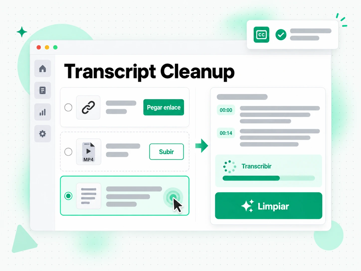 Transcript Cleanup aplicada sobre una transcripción existente