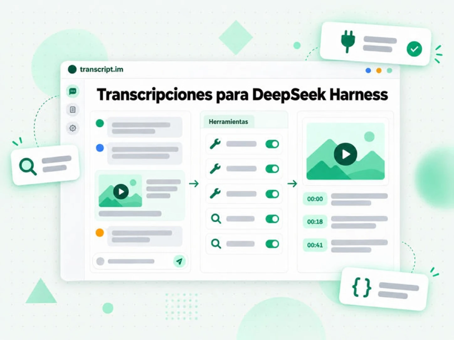 Transcripciones para DeepSeek Harness: un agente llama a herramientas de transcripción nativas con un enlace de vídeo
