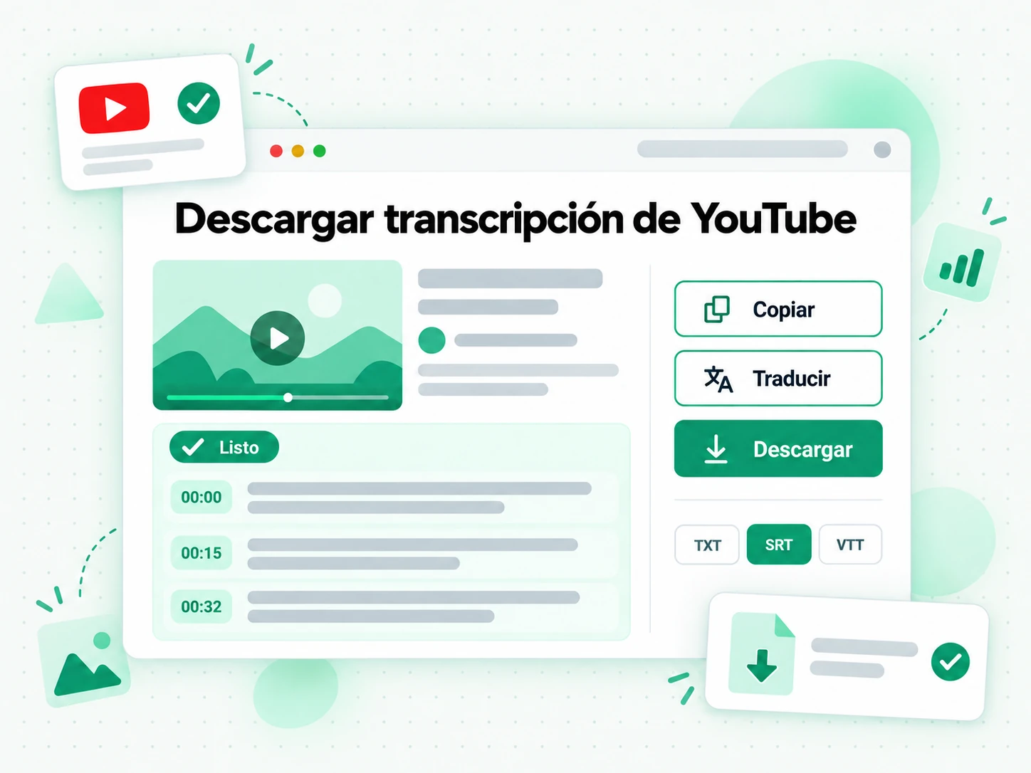 Descargar transcripción de YouTube: copiar, traducir o descargar la transcripción terminada